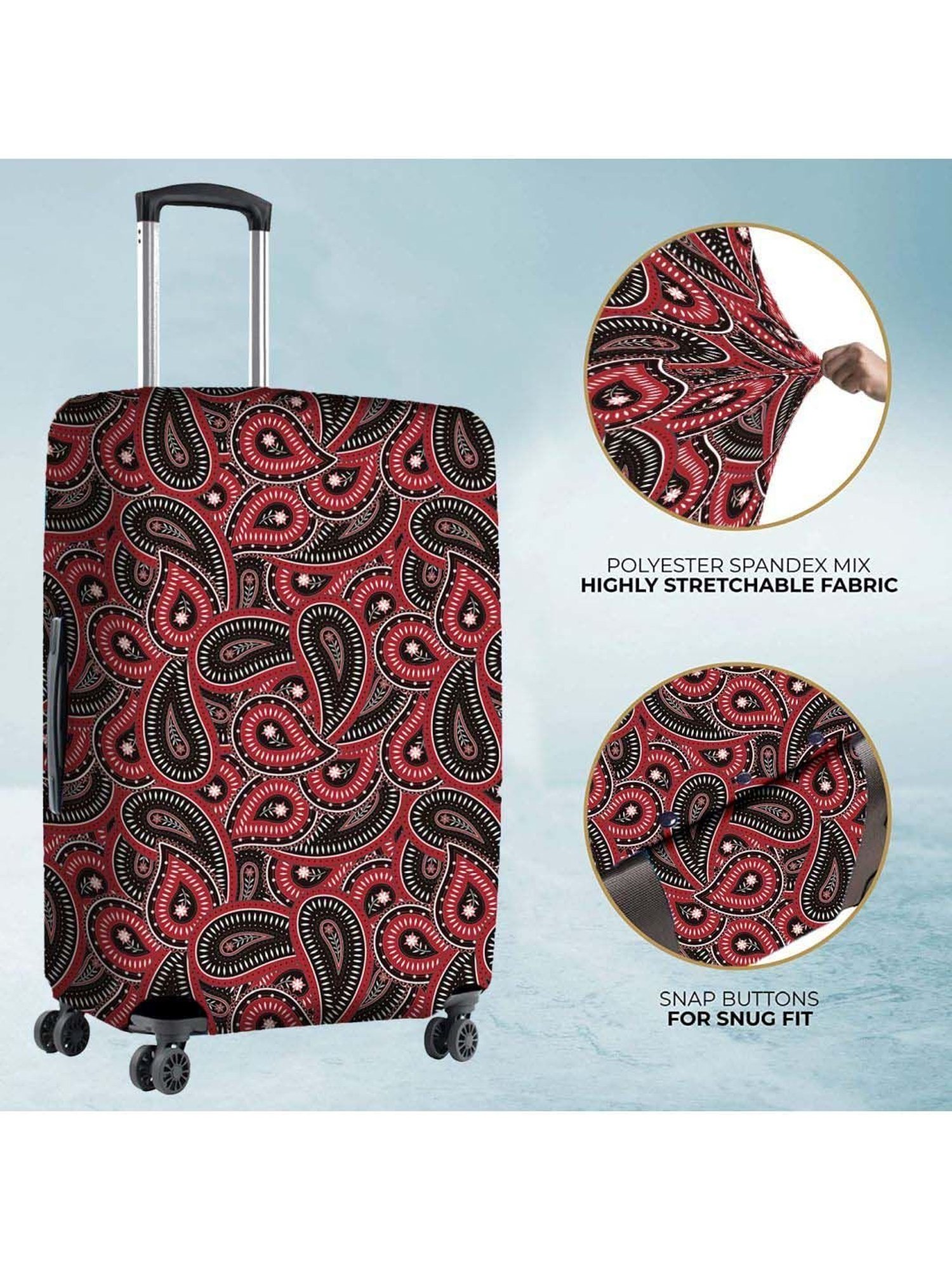 Nasher Miles Polyester 75 cm (28 Inch) Large Protective Luggage Cover - Maroon Paisley Design