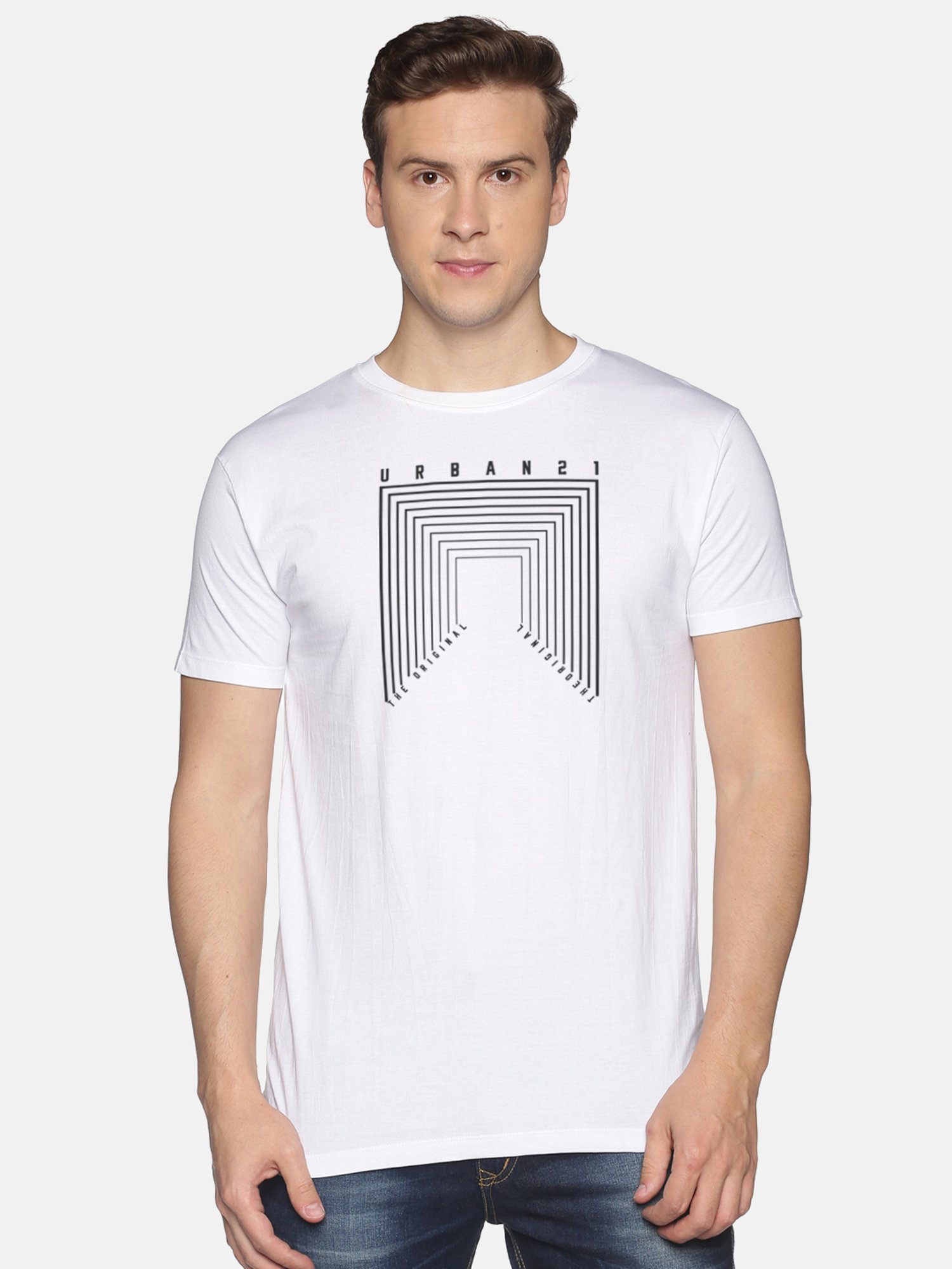 BLACK RADIO White Slim Fit Printed Cotton Crew T-Shirt