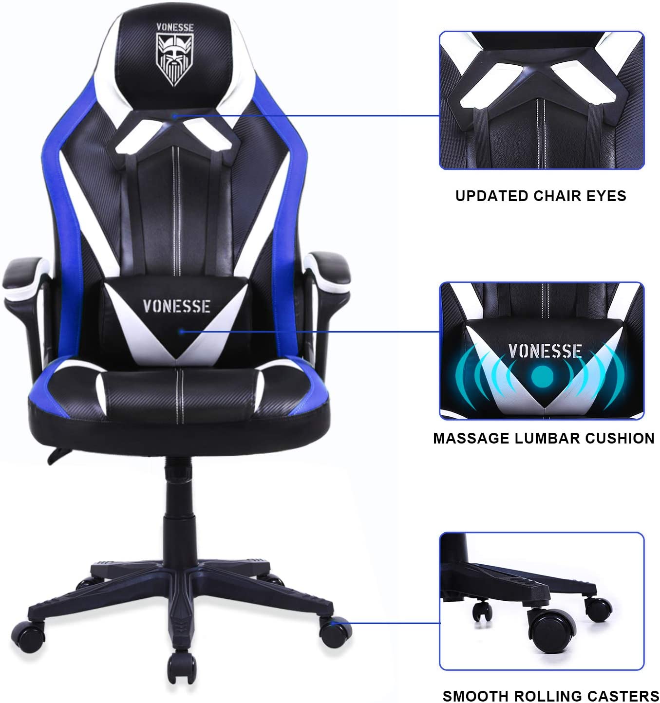 Vonesse Green Gaming Chair, Gaming Desk Chair for Teens, Computer Chair with Massage, High Back Home Office Desk Chairs, Big and Tall Gamer Chair, Computer Desk Chair, Game Chair for Kids (Green)