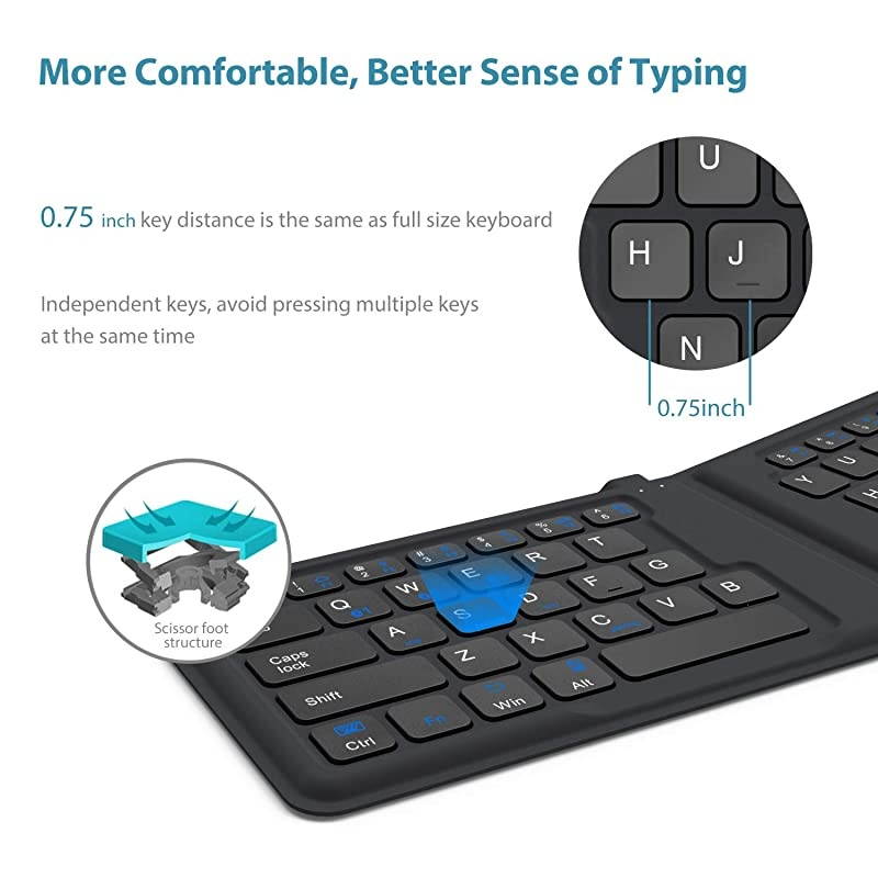 BK06 Bluetooth Keyboard MultiDevice Portable Keyboard Bluetooth 51 for iOS Android Windows Tablet Smartphone Laptops Mac Rechargeable Battery Ergonomic Design Foldable Keyboard