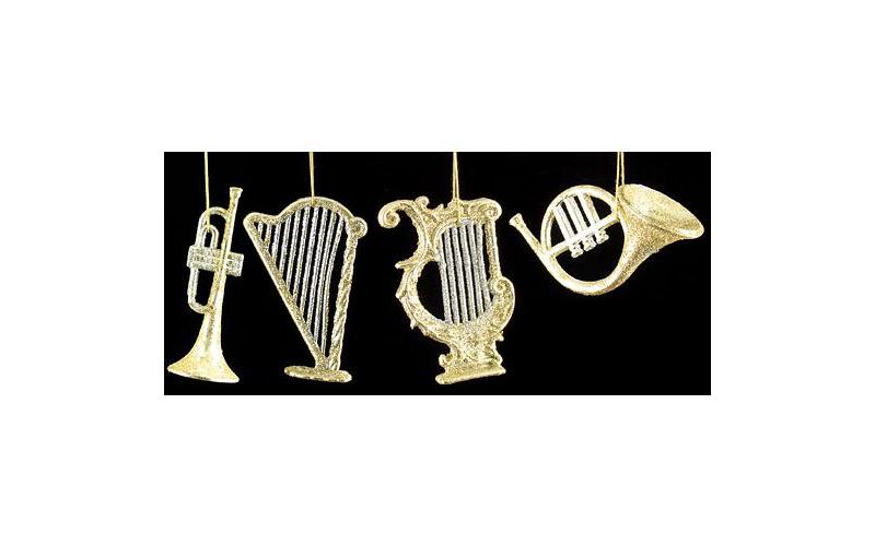 Kurt S. Adler 4-Piece Silver & Gold Musical Instrument Christmas Ornament Set