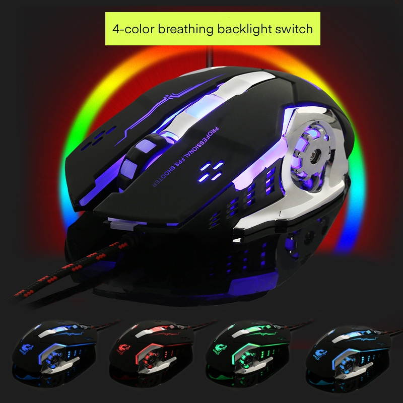 Free Wolf V5 Mechanical Mouse Wired Gaming Silent Mouse With Breathing Light