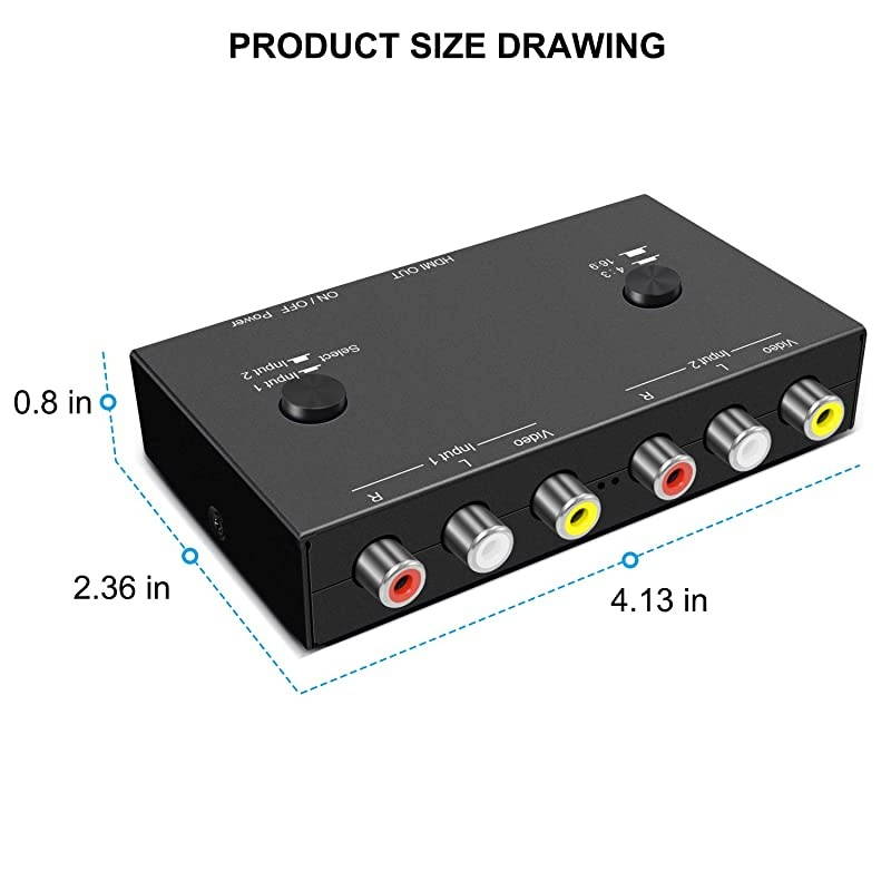 to HDMI Converter Support Quick Switch Support 16943 Compatible with WII N64 PS123 VHS VCR DVD Players etc 2 AV in 1 HDMI Out