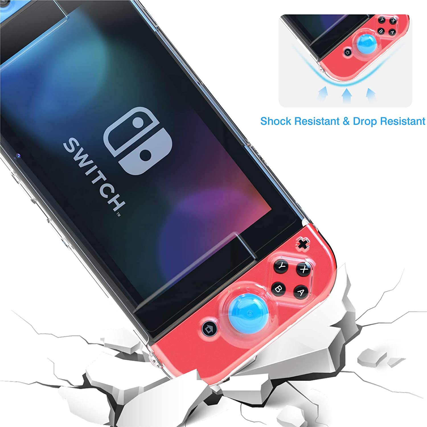 HEYSTOP Case Compatible with Nintendo Switch Dockable Switch Cover Protective Case with Screen Protector and Thumb Stick Caps