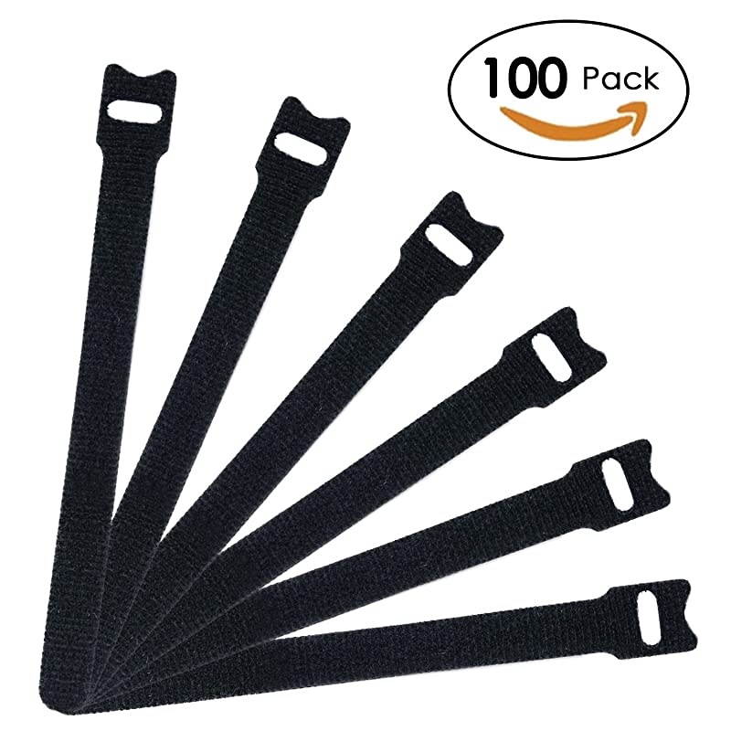 100 PCS Reusable Fastening Cable Ties Microfiber Cloth 6Inch Hook and Loop Cord Ties Black