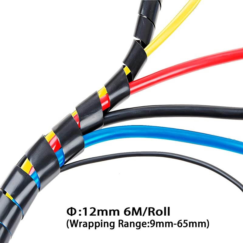 12mmWrapping Range9mm65mm Spiral Cable Wrap Spiral Wire Wrap Cord for Computer Electrical Wire Organizer Sleeve Hose RoHS Black Dia 12MMLength 6M