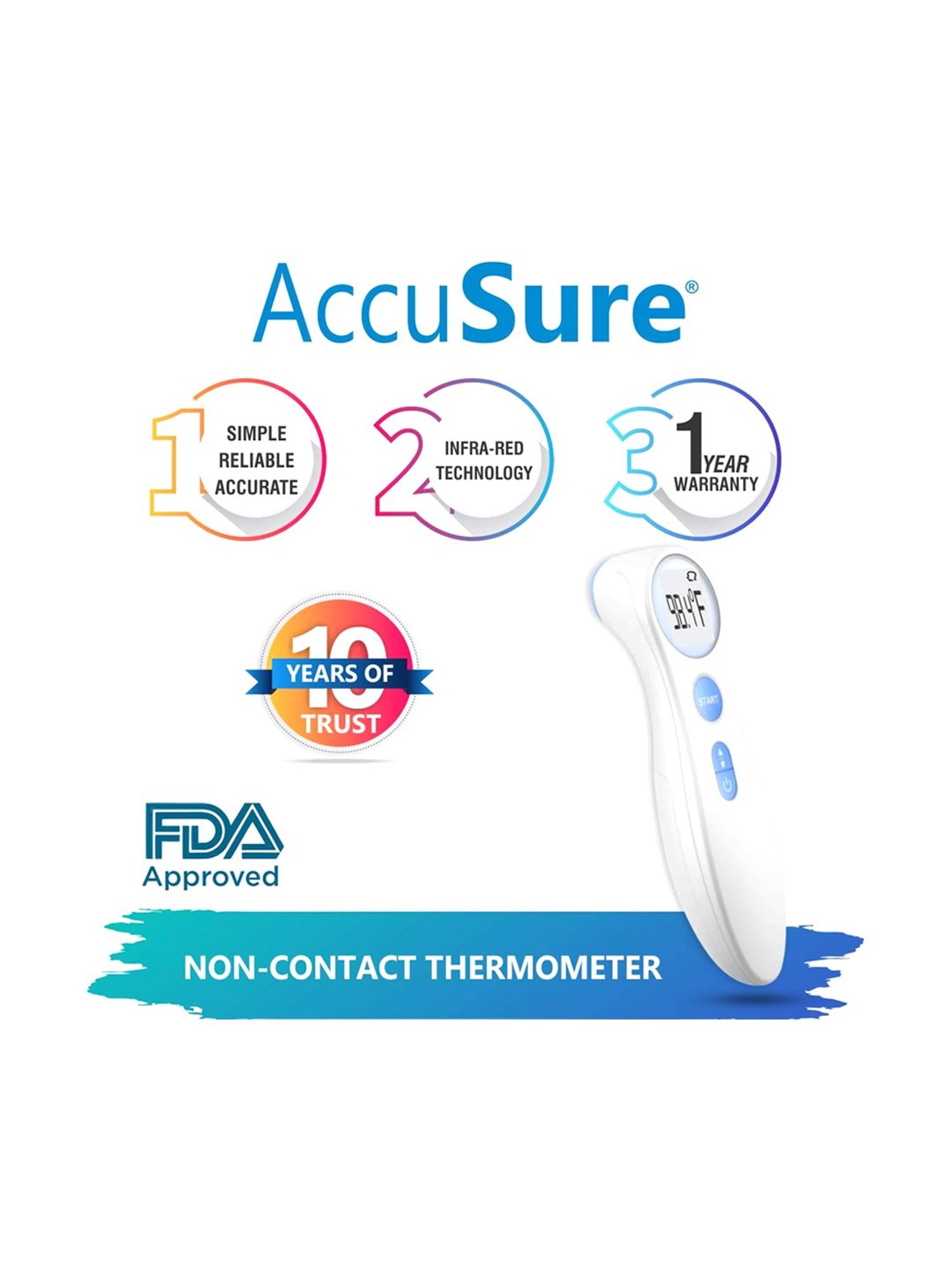 AccuSure ET-306 Non Contact Digital Thermometer Fever Temperature Machine for  Adults and Kids