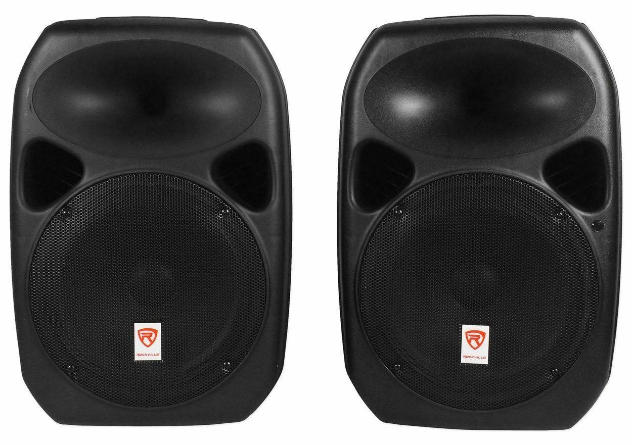 RPG122K Dual 12" Powered Speakers, Bluetooth+Mic+Speaker Stands+Cables