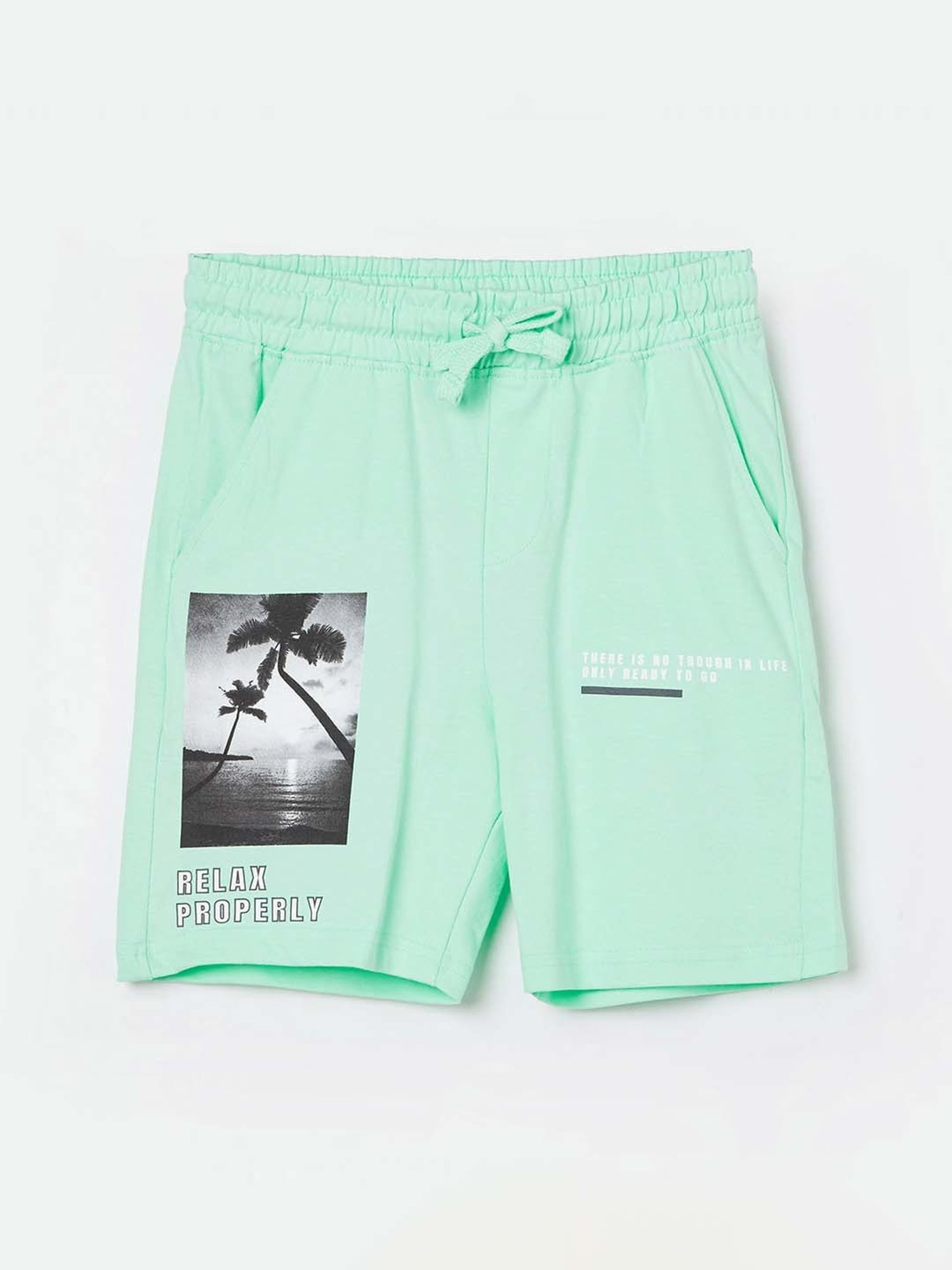 Fame Forever by Lifestyle Kids Mint Green Cotton Printed Shorts