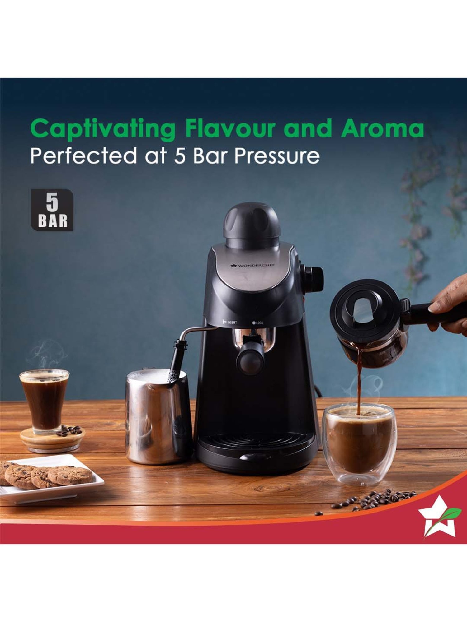 Wonderchef Regalia Capsule Coffee Machine with Frother (1400W, Black)