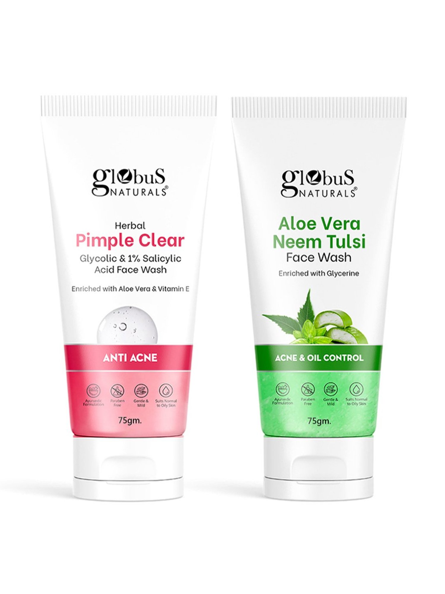 Globus Naturals Herbal Pimple Clear & Aloe Vera Neem Tulsi Face Wash Combo
