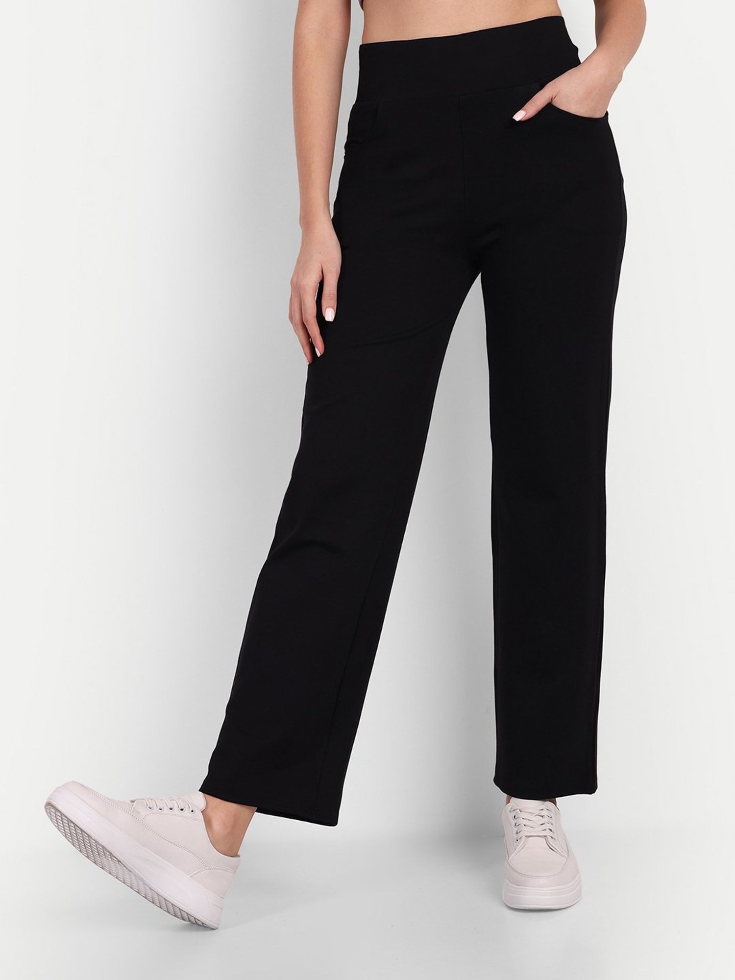 Broadstar Black Straight Fit High Rise Trousers