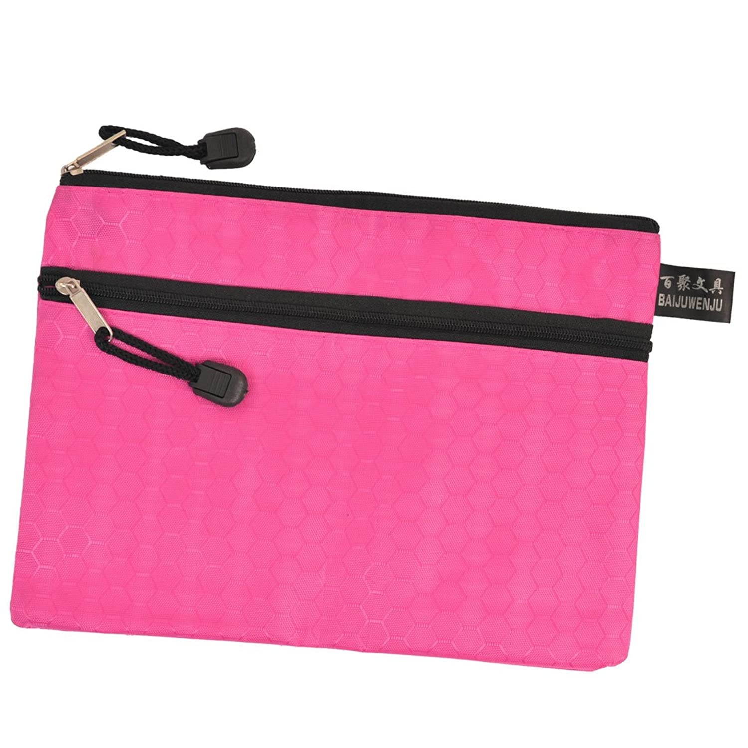 uxcell Nylon Hexagon Pattern 2 Compartments A5 Paper Files Holder Bag Fuchsia