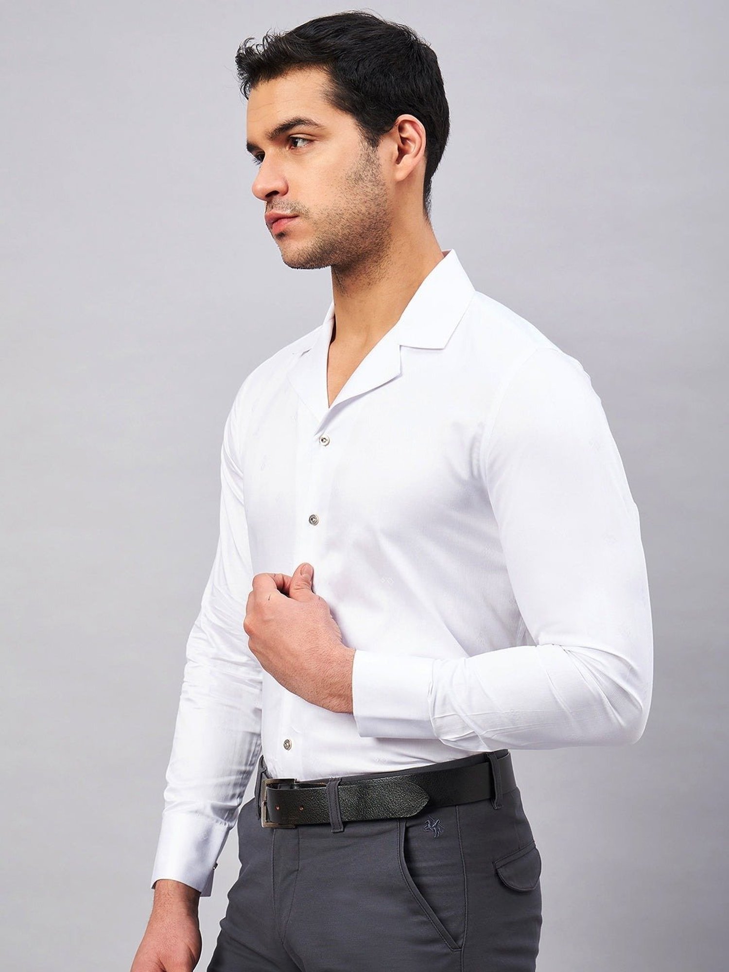 Louis Stitch White Cotton Regular Fit Printed Shirt