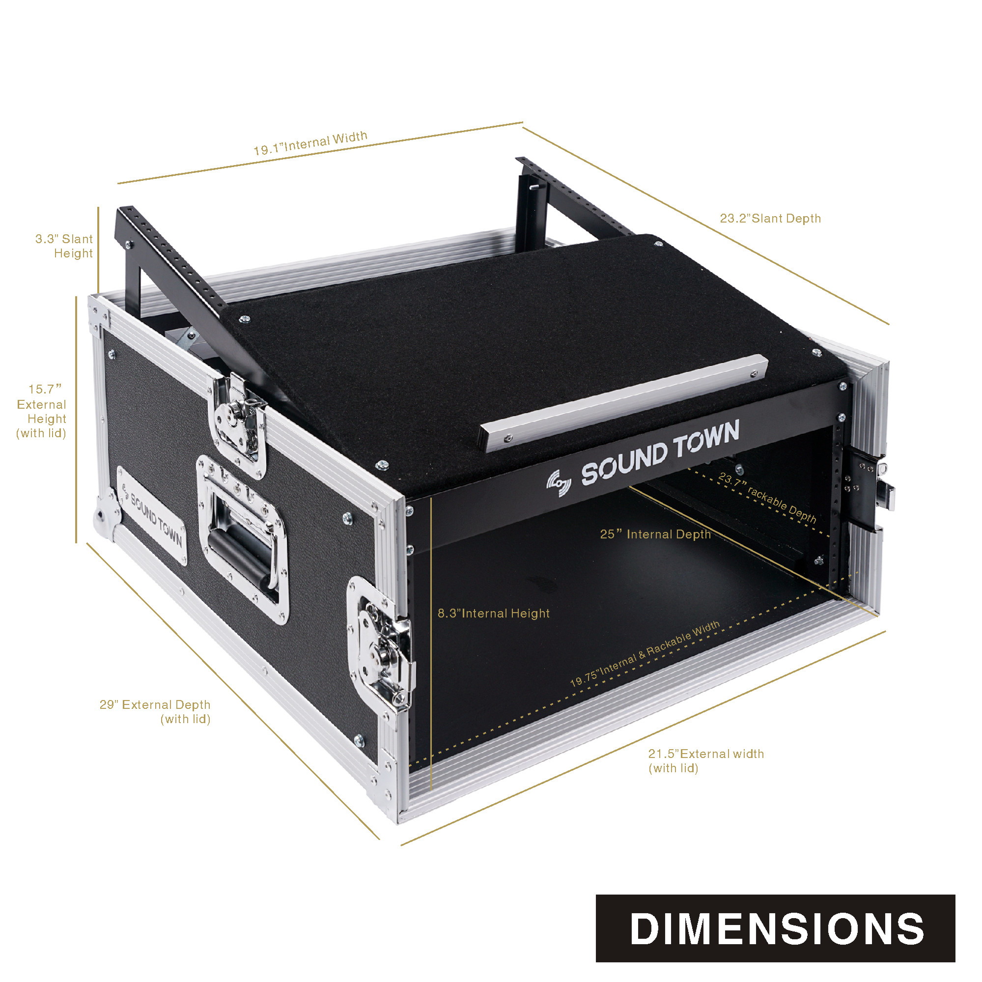 Sound Town 4-Space PA/DJ Pro Audio Rack/Road ATA Server Case with Slant Mixer Top (STMR-4U)