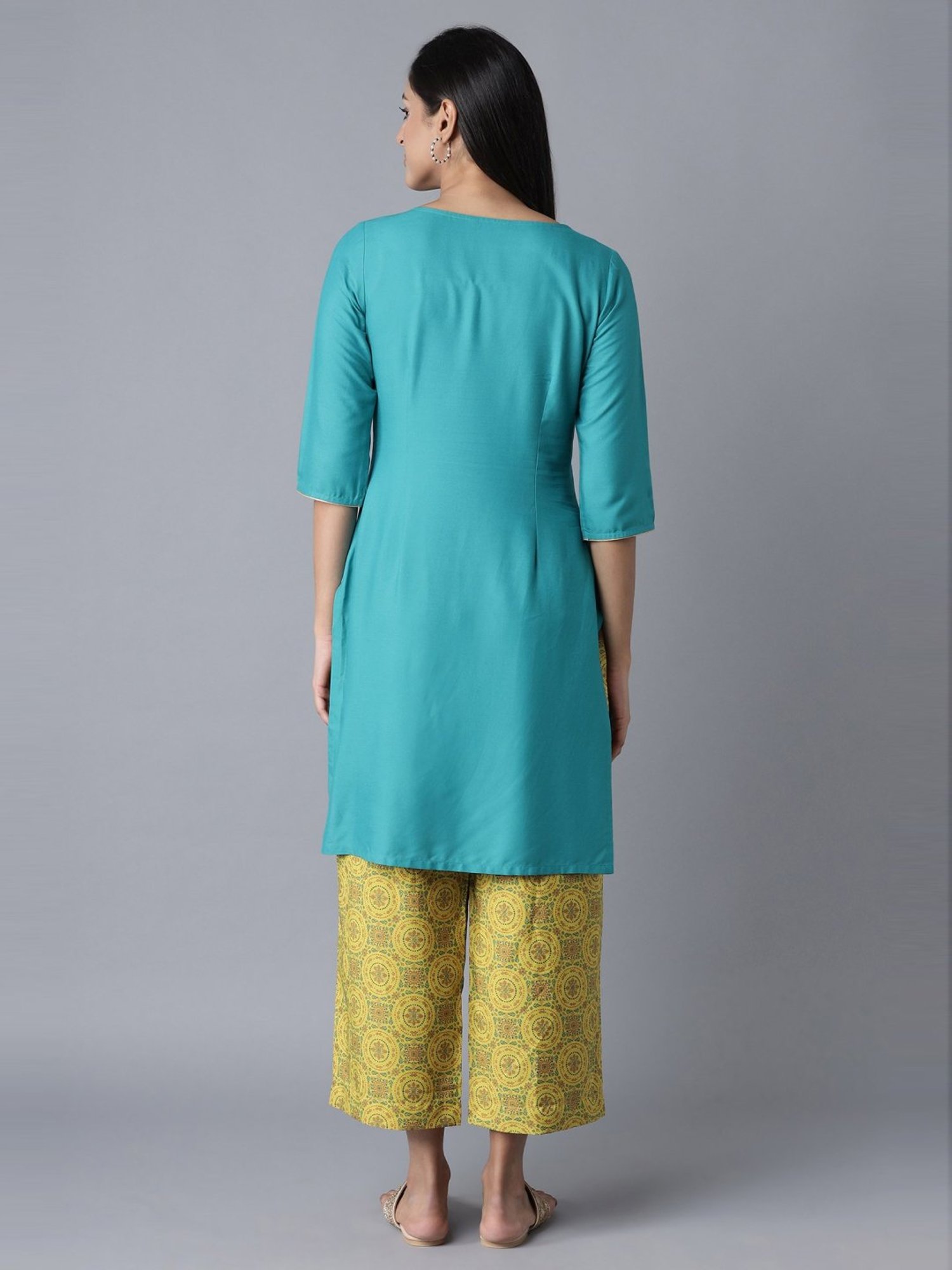 Aure by Aurelia Blue & Yellow Embroidered Kurta Palazzo Set