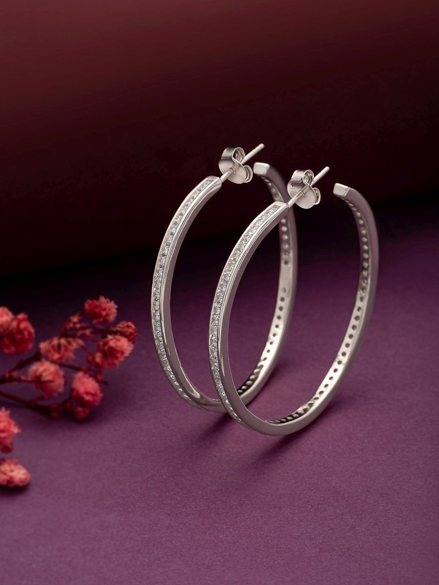 Silberry 92.5 Sterling Silver Crystal Curl Hoop Earrings for Women