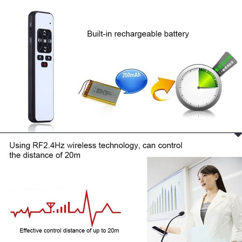 VIBOTON PP991 2.4GHz Multimedia Presentation Remote PowerPoint Clicker Handheld Controller Flip Pen with USB Receiver, Control Distance: 25m