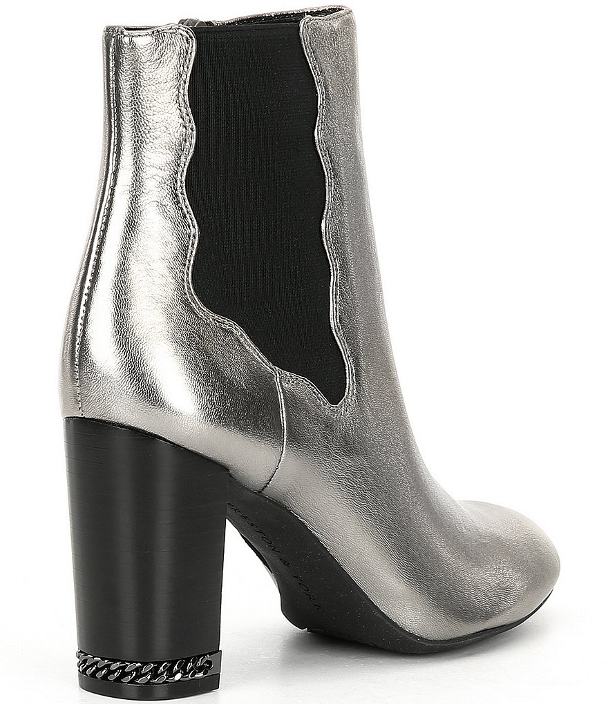 Preston & York Olina Metallic Leather Chain Heel Detail Chelsea Booties