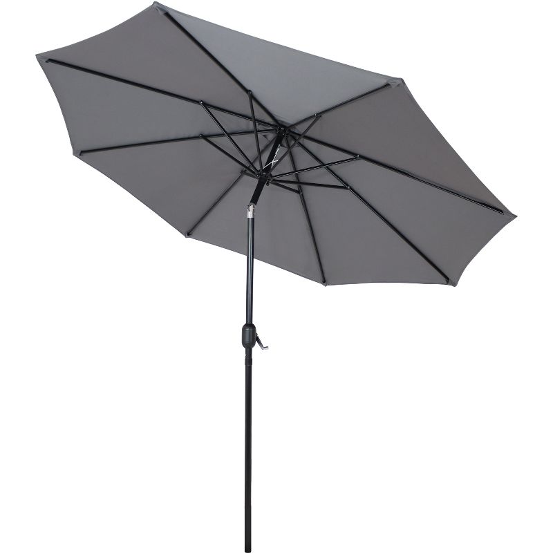 Sunnydaze Outdoor Aluminum Pool Patio Umbrella with Polyester Canopy, Push Button Tilt and Crank - 9' - Gray