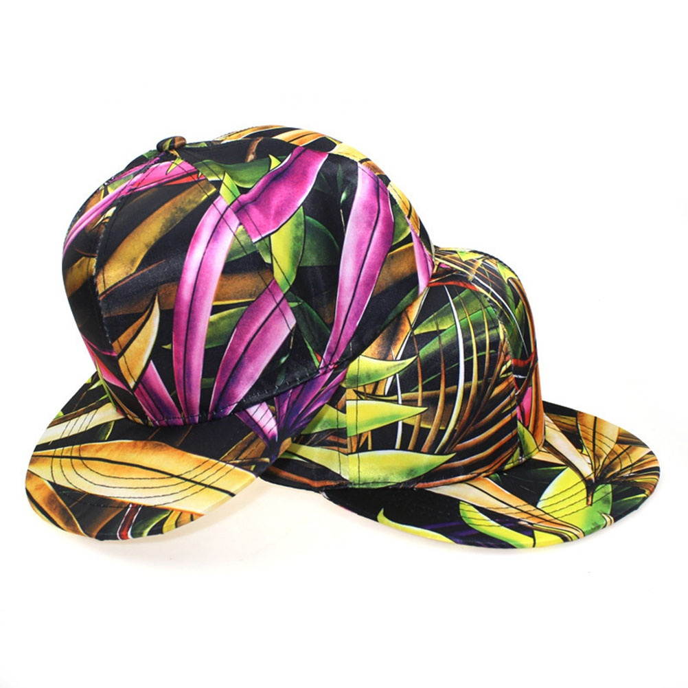 Printed Baseball Cap Hip-Hop Snapback Hat Fashion Baseball Hat Adjustable Sunhat Yellow (Black Base and Yellow Leaves Pattern)