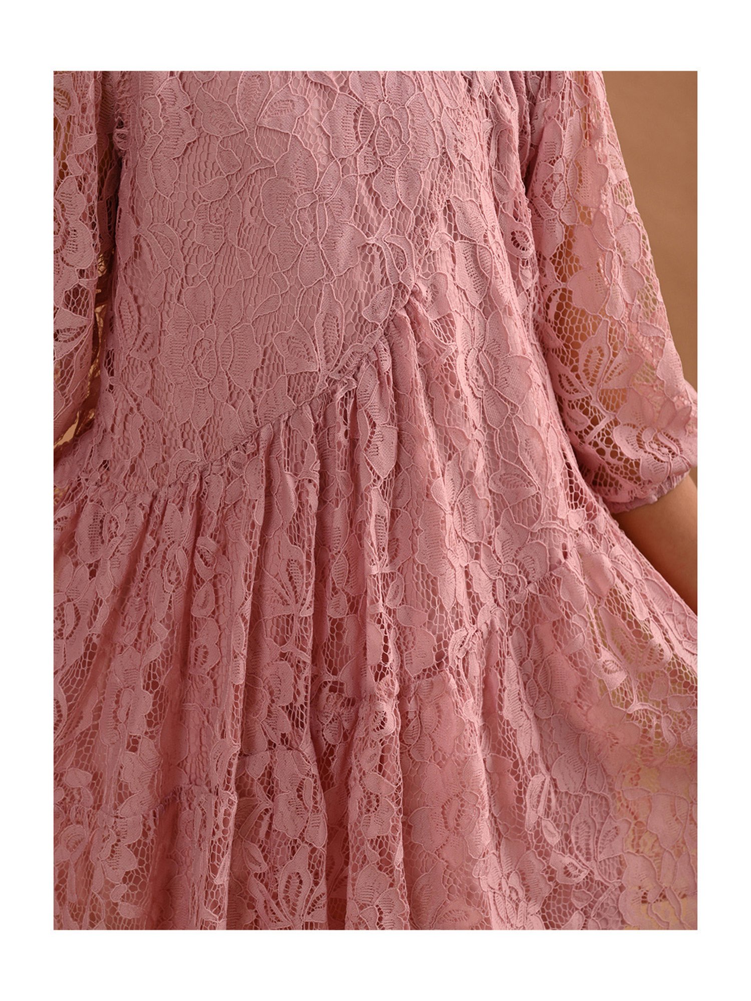 LilPicks Kids Pink Lace Asymmetric Dress