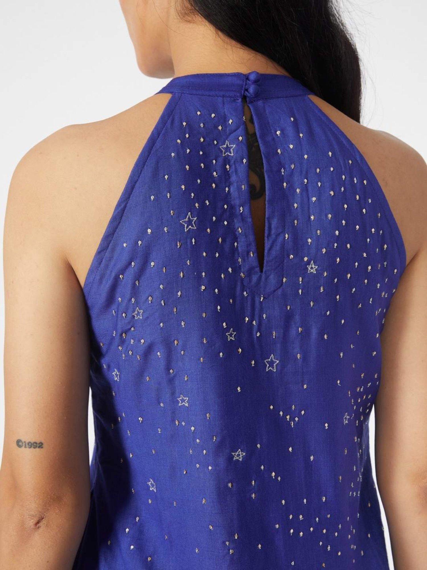 Okhai Blue Embroidered Kurta & Pant With Dupatta Set