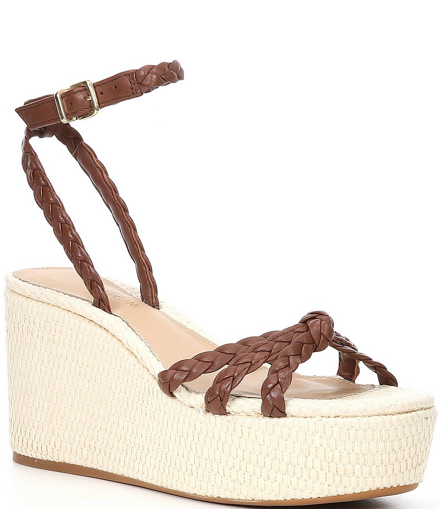 Antonio Melani Lorinna Leather Woven Ankle Strap Wedges