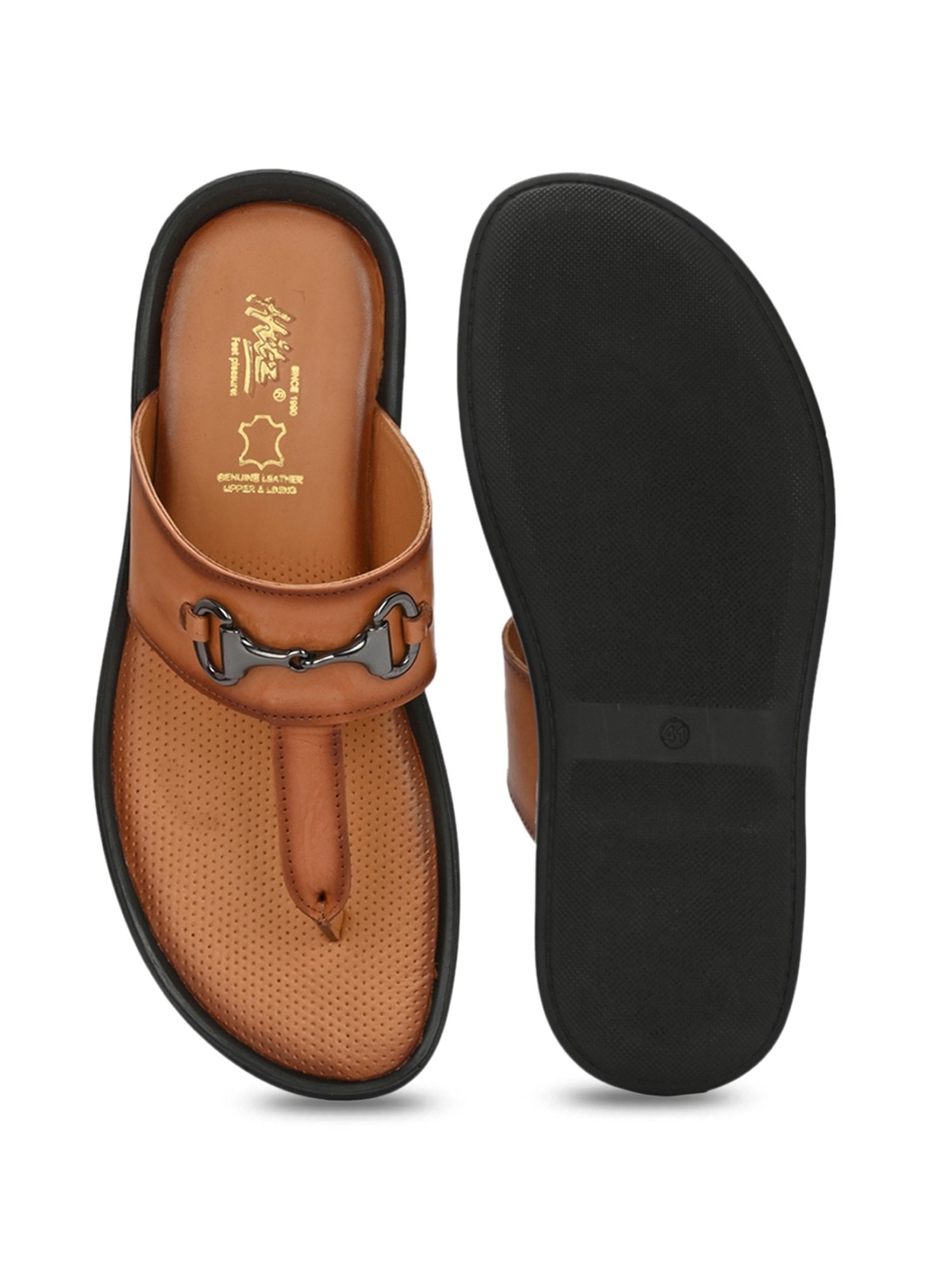 Hitz Men's Tan T-Strap Sandals