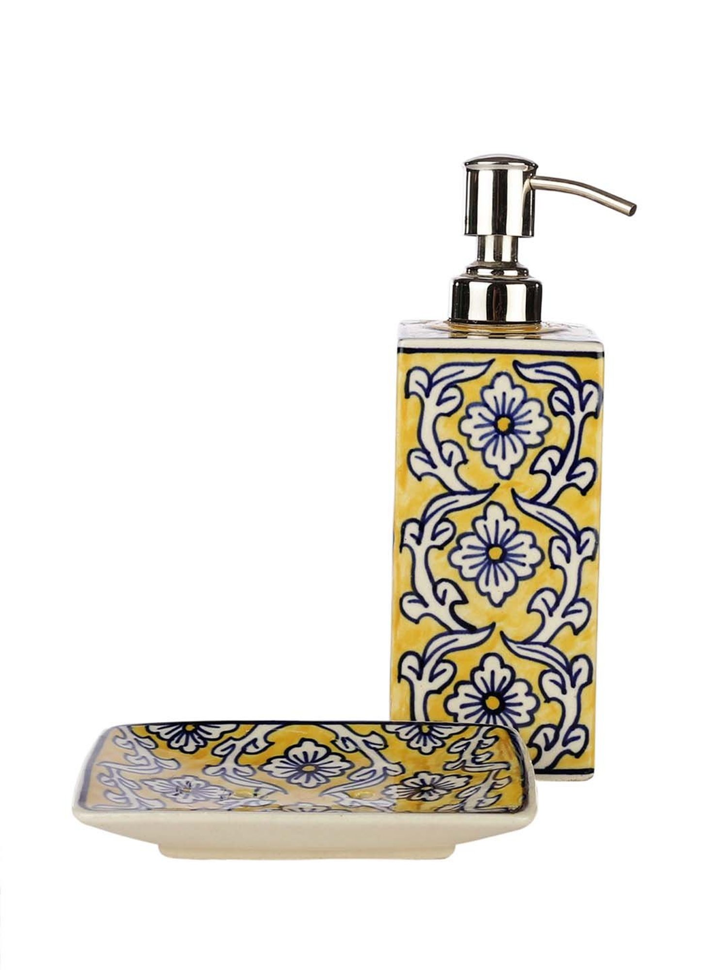 VarEesha Manohar Yellow & White Ceramic Bath Accessories - Set of 2