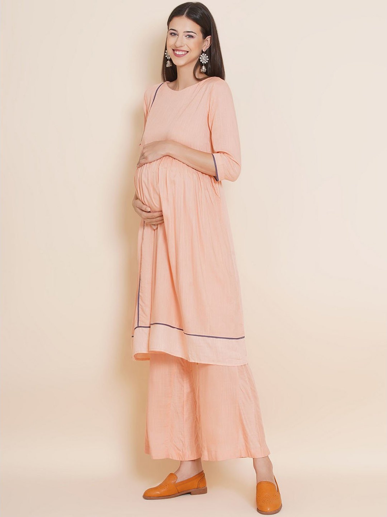 Mine4Nine Peach Kurta With Palazzos