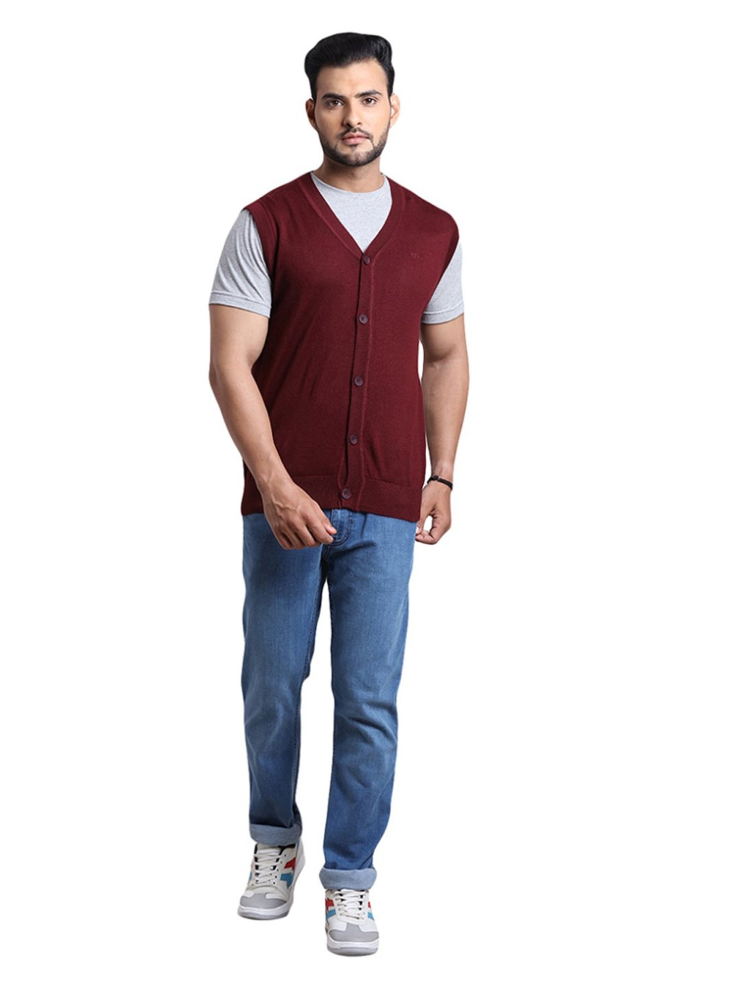 ColorPlus Maroon Regular Fit Cardigan