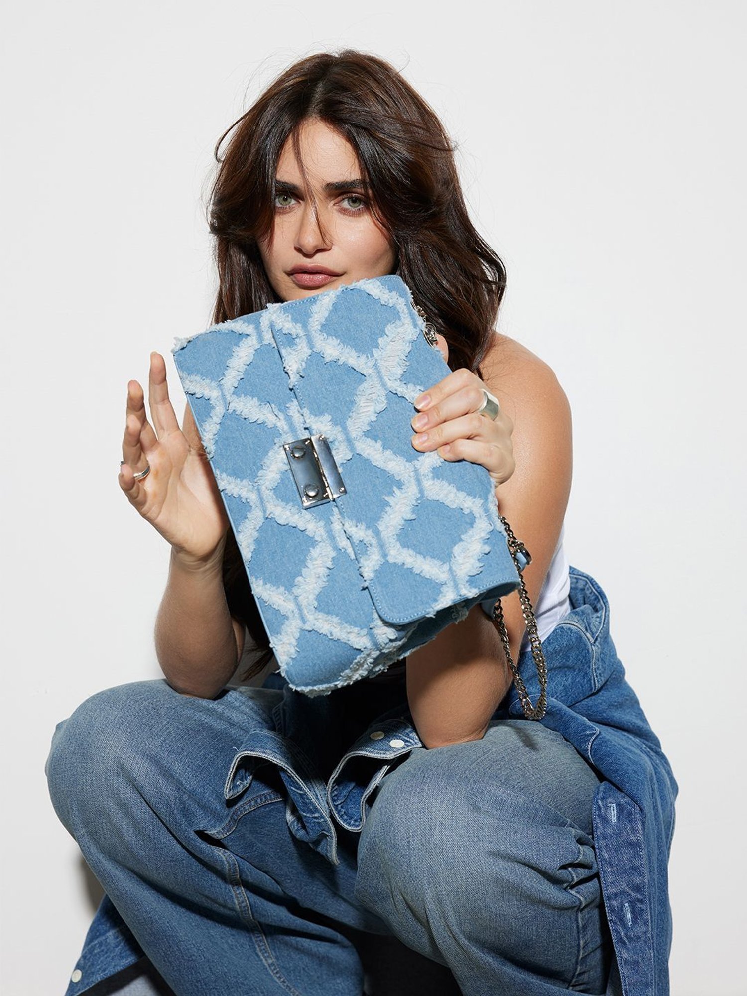 Miraggio Kristen Light Denim Medium Textured Shoulder Bag