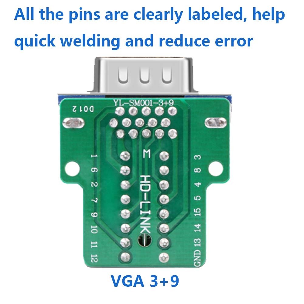 Jienk 4Packs VGA DB15 3 Row Solderless Male/Female Quick Connector 3+9 D-SUB 15 Pin Port Terminal Solderfree Breakout Connector Board with Case Accessories Long Bolts