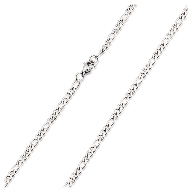 Men's Stainless Steel Figaro Chain Necklace (3mm) - Silver (24")