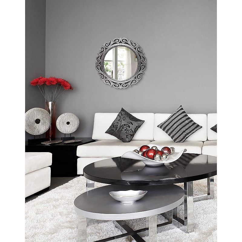 Infinity Instruments Antique Design Large 24-Inch Decorative Round Wall Mirror, Silver