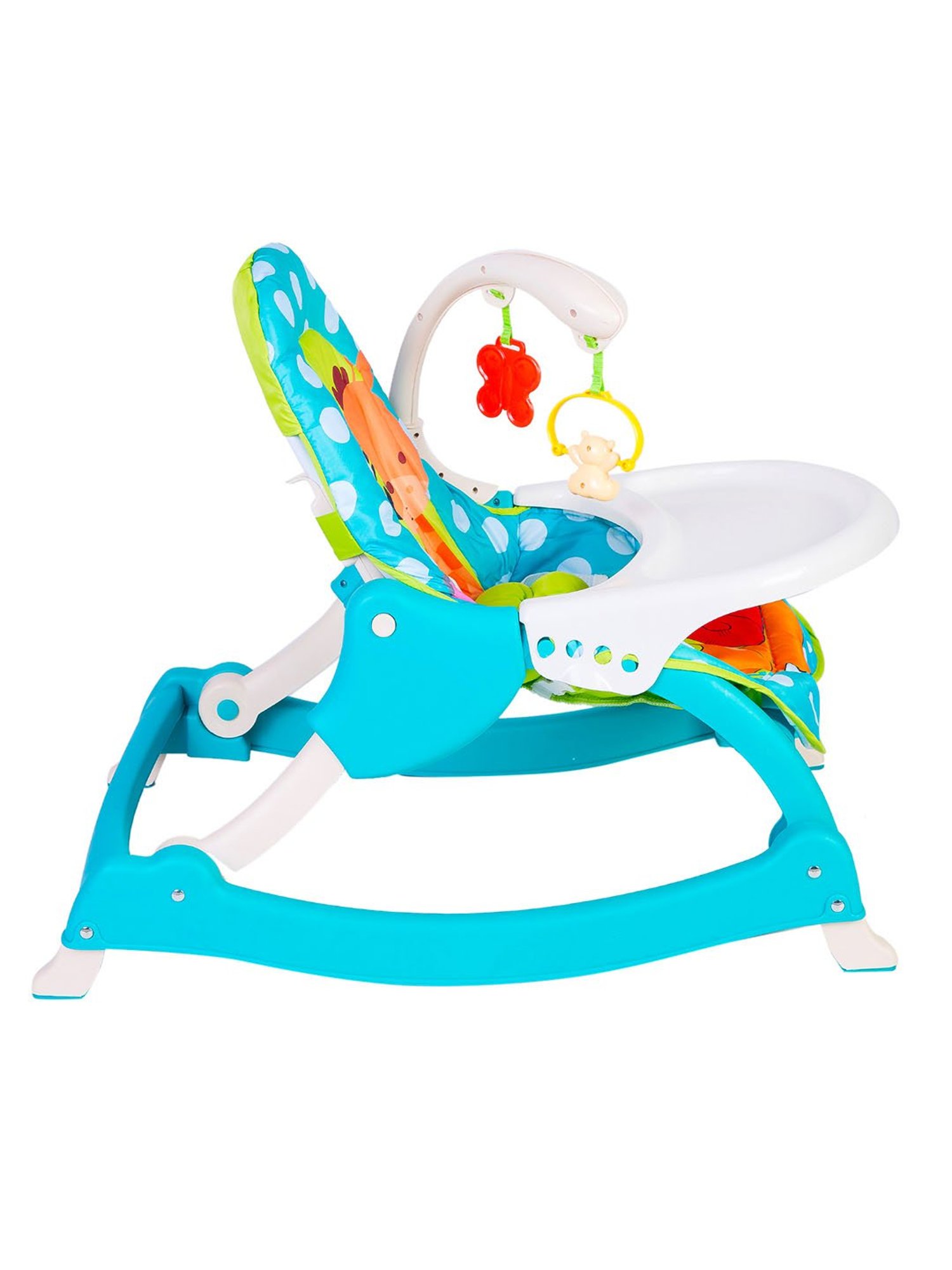 Baby Moo Blue Polka Dot 2 In 1 Rocker Cum Feeding Chair (20 Kg)