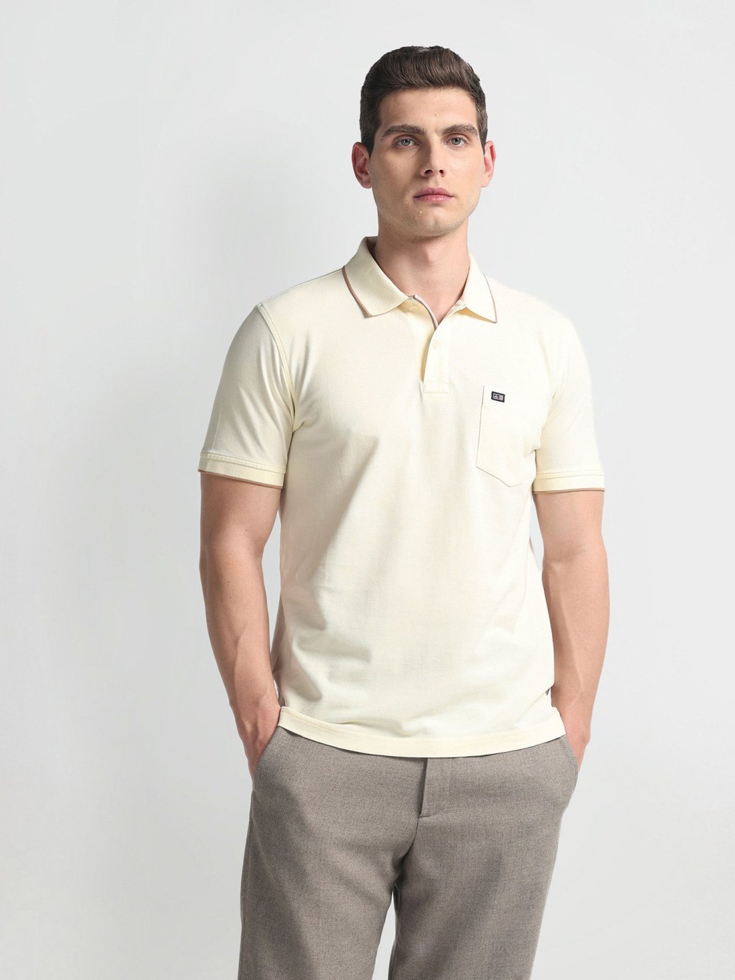 Arrow Sports Off White Cotton Regular Fit Polo T-Shirt