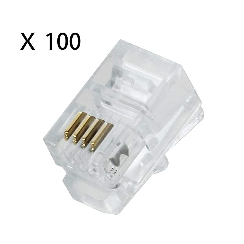 100 Pack RJ9 4P4C 4P2C Plug  Standard Telephone Handset Modular Plugs Male Connectors Transparent Color Jack Crimp End Crimper