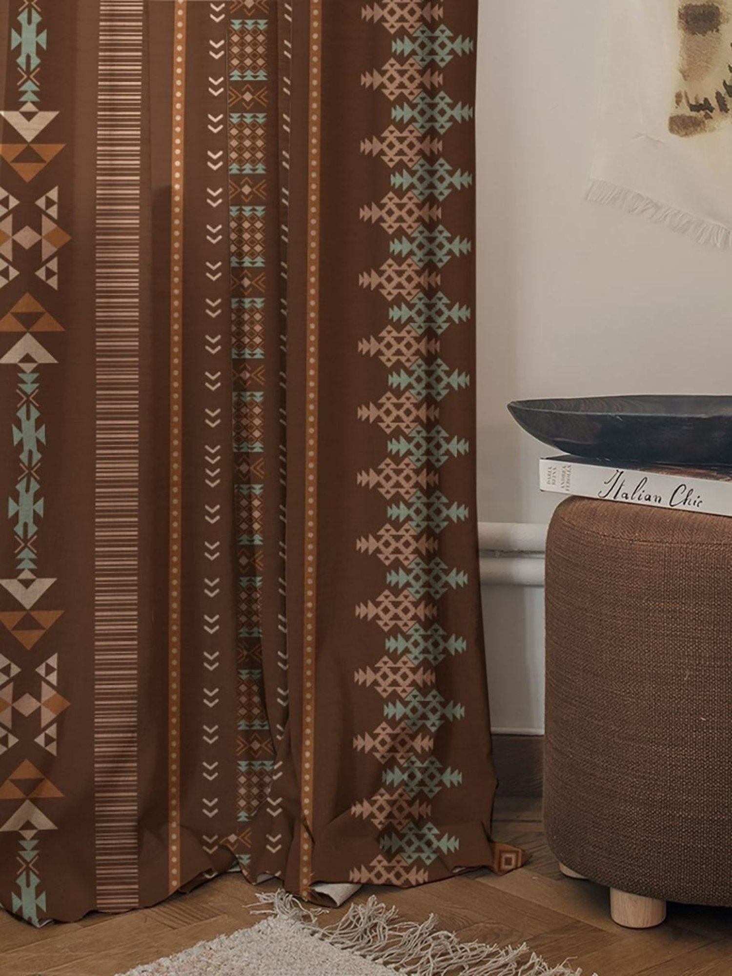 SPACES DRAPE STORY Boho Digital Print Brown Polyester 5 ft Window Curtains - Set of 2