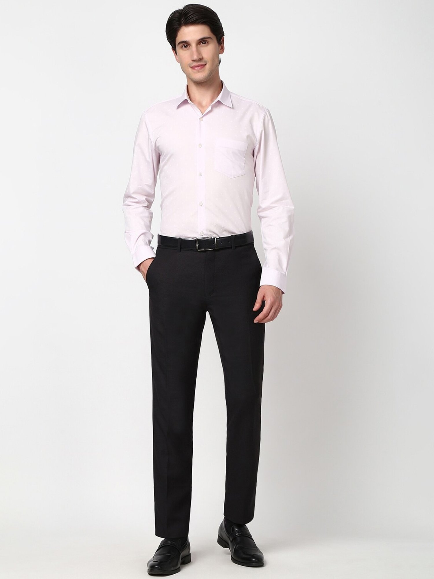 Peter England Black Slim fit Solid Formal Trouser