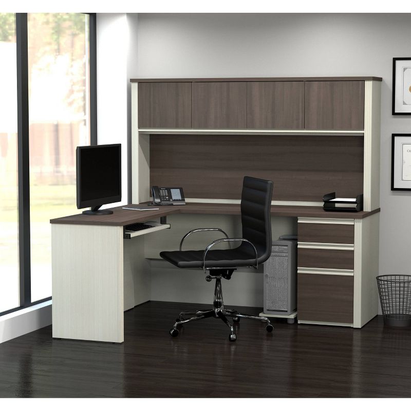 Prestige + Wood L Shape Computer Desk with Hutch White Chocolate/Antigua - Bestar