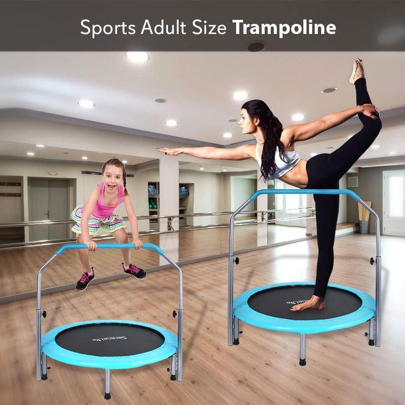SereneLife SLELT403 40 Inch Adults Indoor Home Gym Outdoor Sports Exercise Fitness Trampoline with Handlebar and Padded Frame Cover