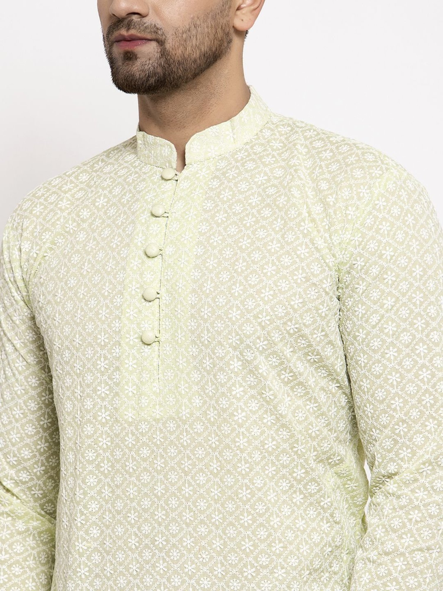 Jompers Green Cotton Regular Fit Embellished Kurta & Payjama