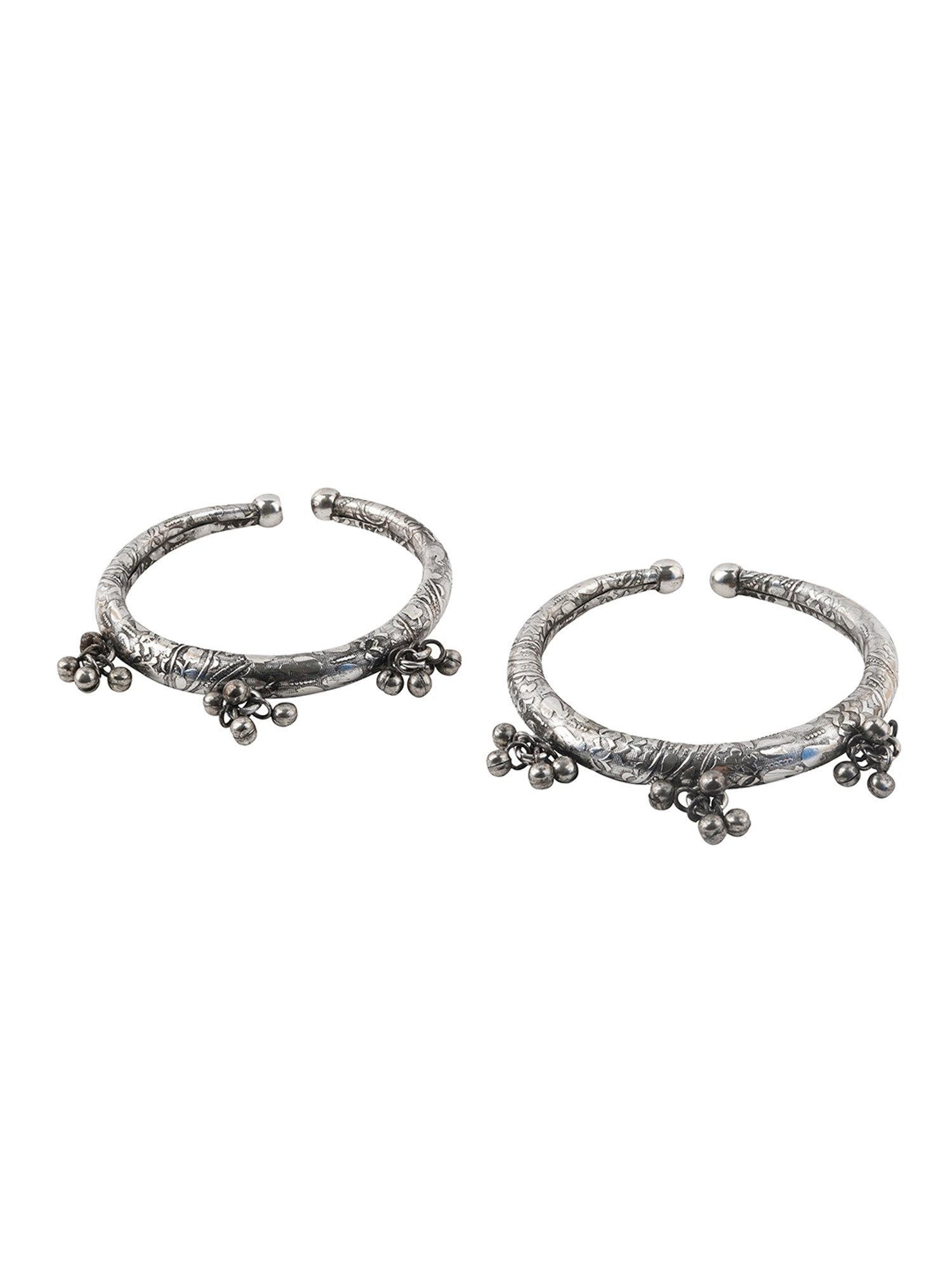 Teejh Ethnic Asma Silver Oxidized Anklets for Women