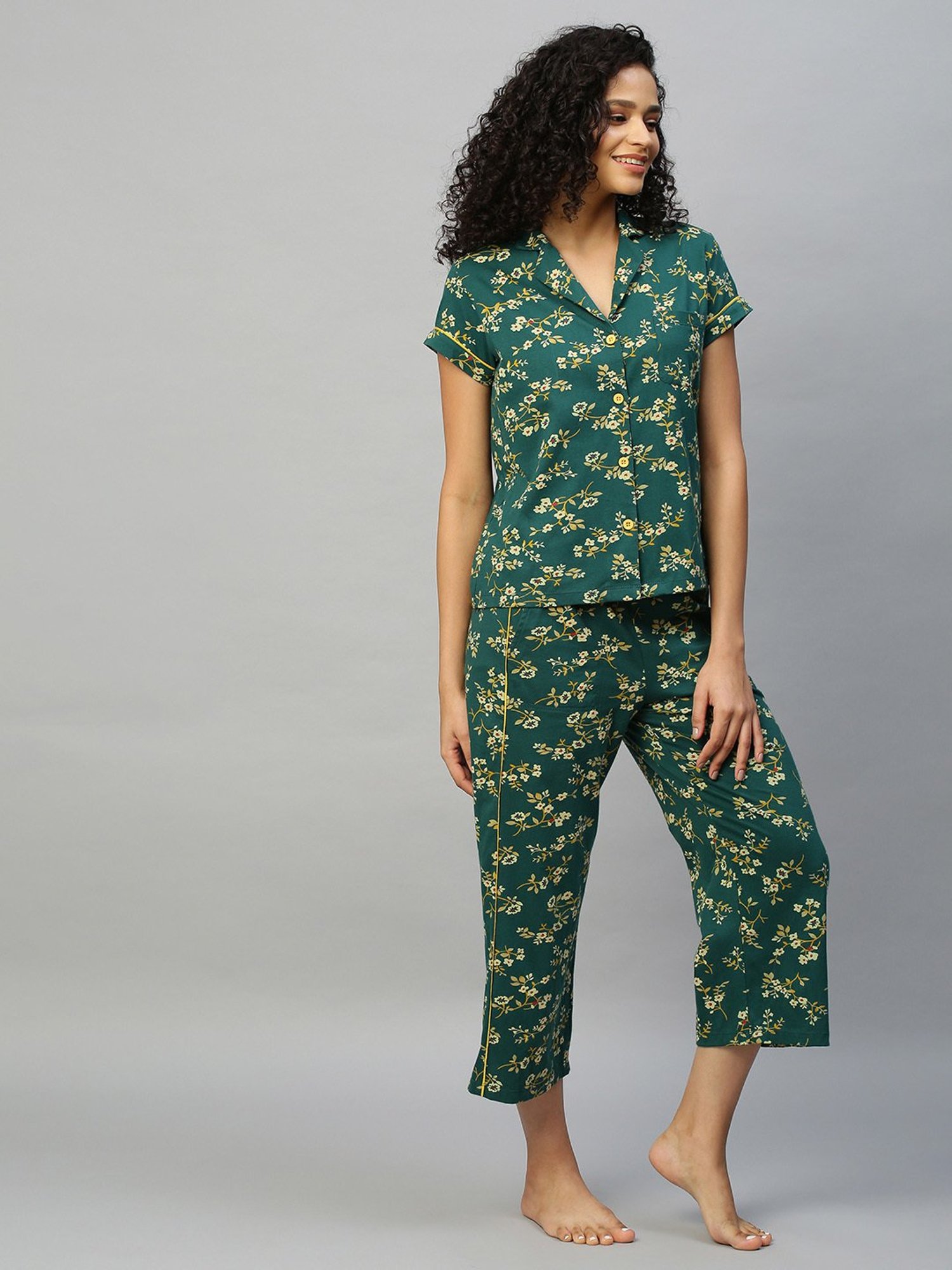 Chemistry Green Floral Print Shirt With Pyjamas
