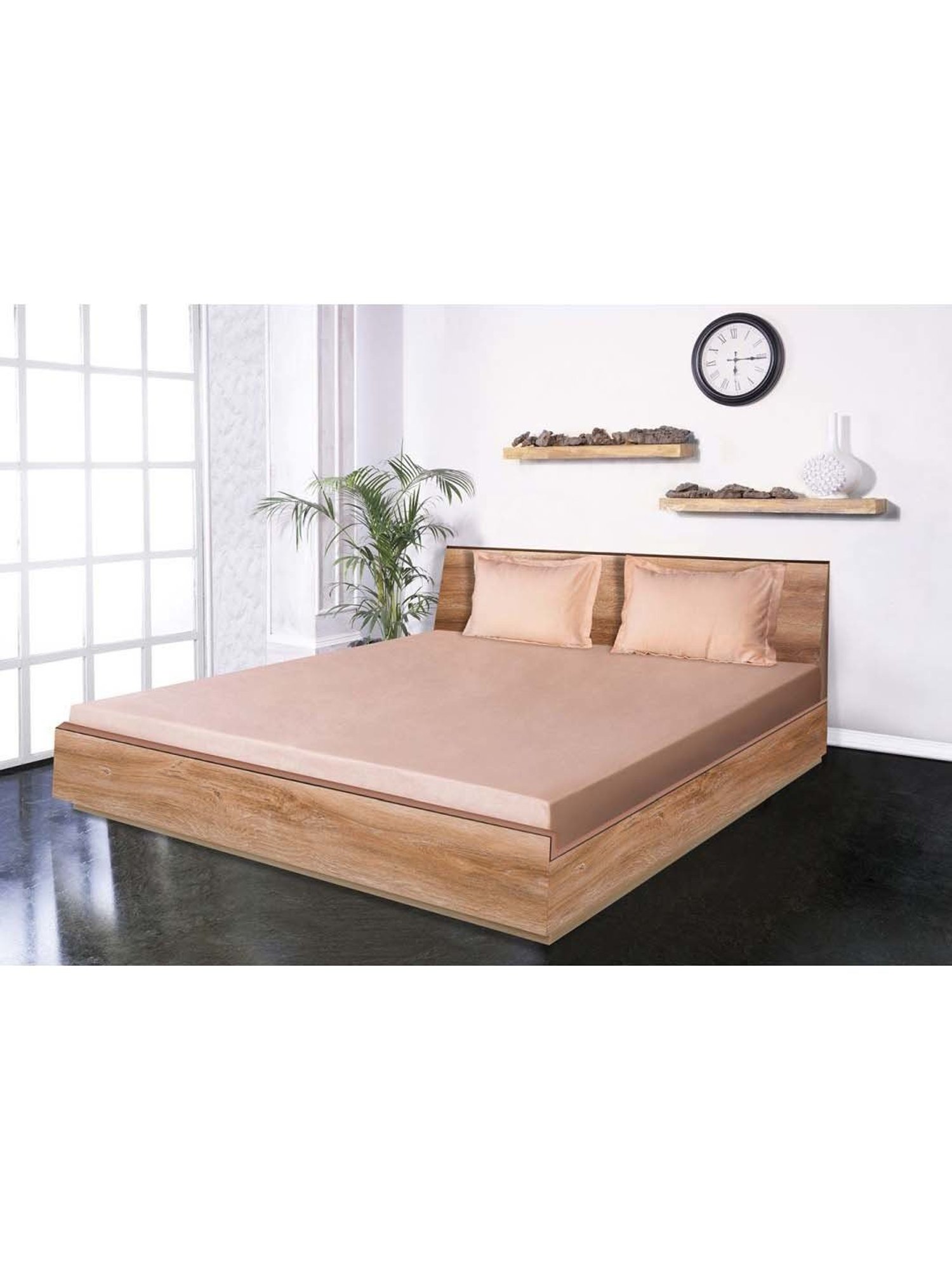 Mark Home Classic Peach Cotton 210 TC King Bedsheet with 2 Pillow Covers