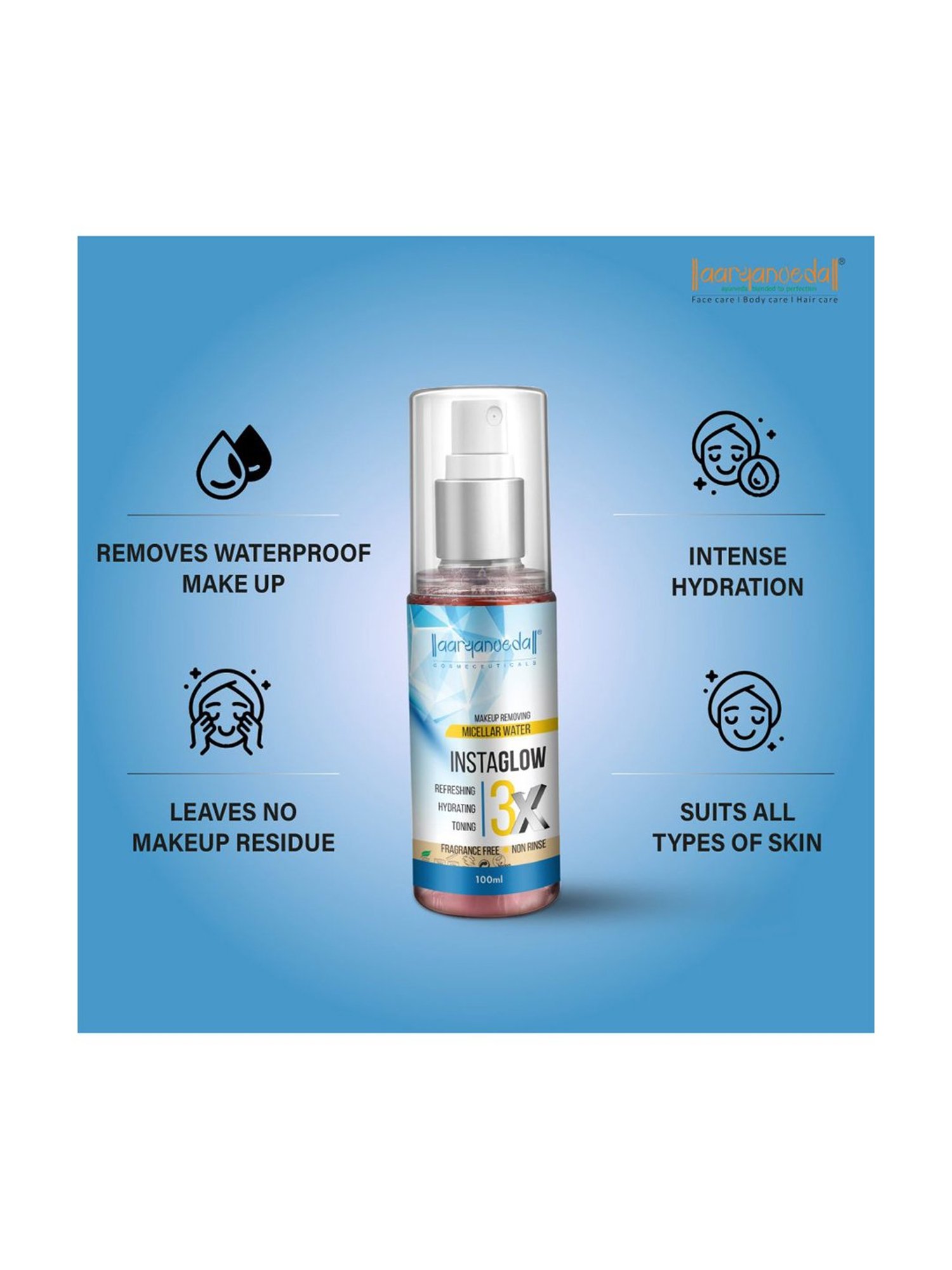 Aryanveda Instaglow Micellar Cleansing Makeup Remover Water - 100 ml