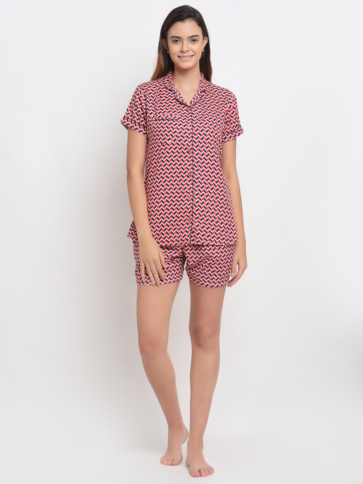 Erotissch Pink & Blue Printed Shirt Shorts Set