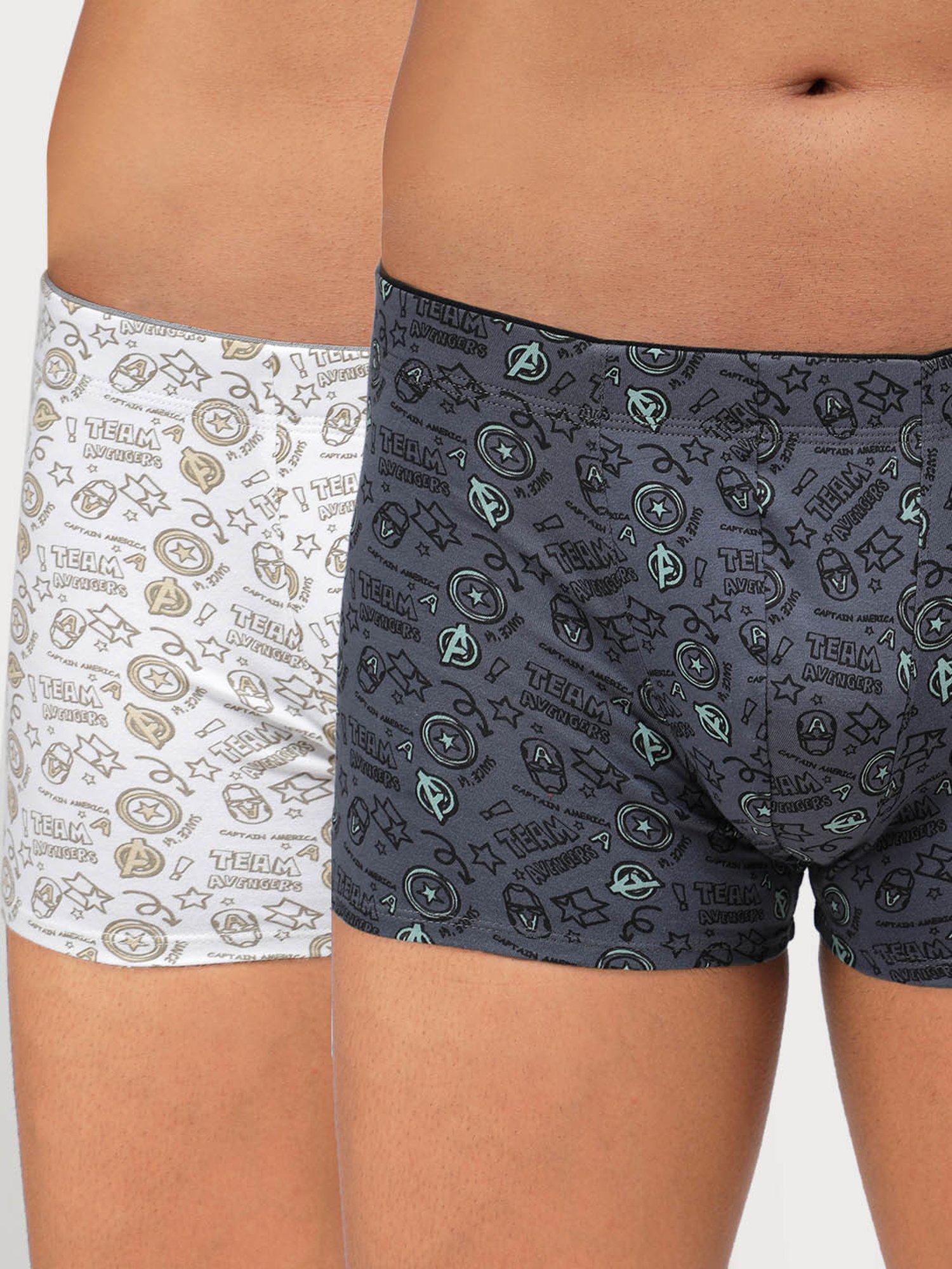 Zoiro White & Steel Grey Regular Fit Printed Trunks - Pack Of 2